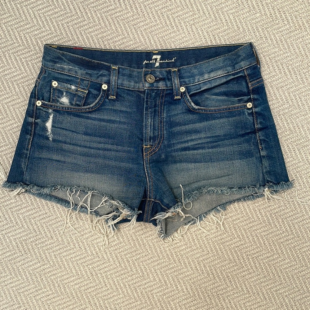 7 FOR ALL MANKIND Distressed Cut Off Denim Jean Shorts